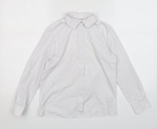 Marks and Spencer Girls White  Polyester Basic Button-Up Size 9-10 Years Collared Button