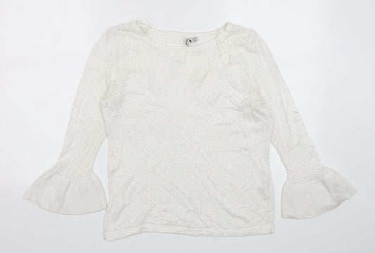 Stradivarius Womens White Round Neck  Viscose Pullover Jumper Size M
