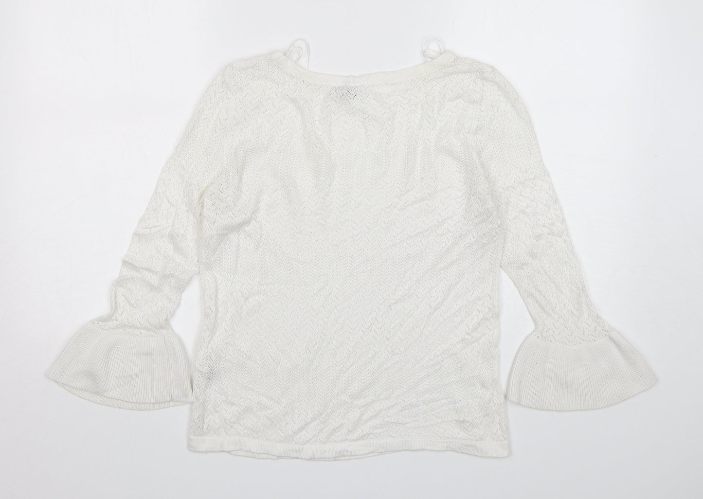 Stradivarius Womens White Round Neck  Viscose Pullover Jumper Size M