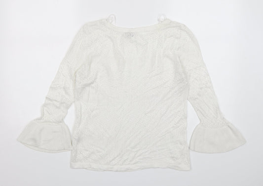 Stradivarius Womens White Round Neck  Viscose Pullover Jumper Size M