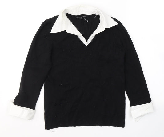 Debbie Morgan Womens Black  Cotton Jersey Blouse Size L V-Neck