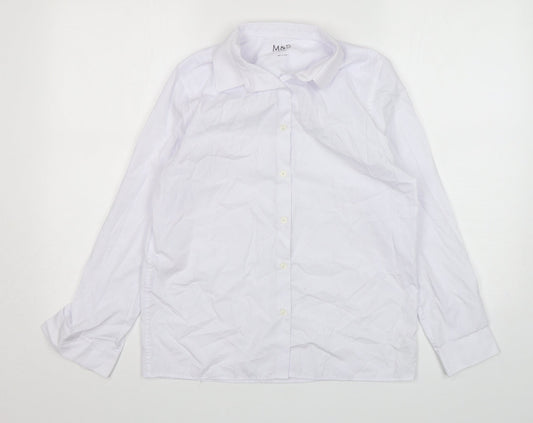 Marks and Spencer Boys White  Polyester Basic Button-Up Size 13-14 Years Collared Button