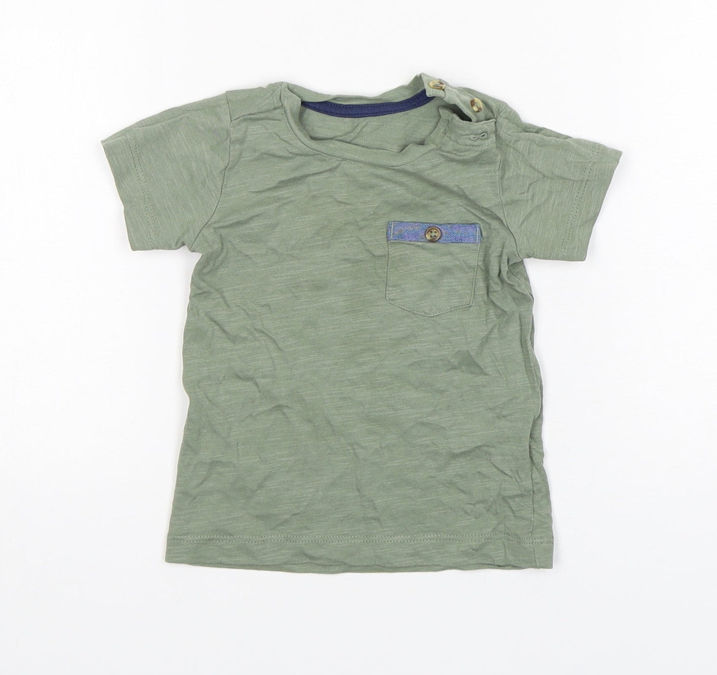 Matalan Boys Green  Cotton Basic T-Shirt Size 6-9 Months Round Neck Pullover