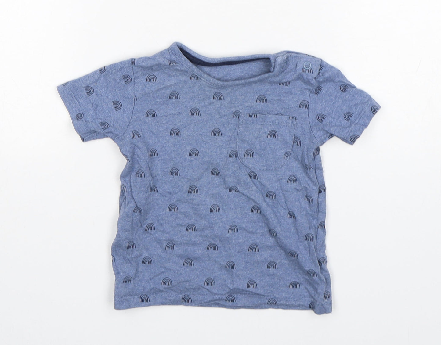 George Boys Blue Spotted Cotton Basic T-Shirt Size 9-12 Months Round Neck Pullover