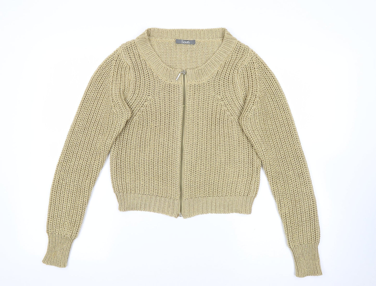 South Womens Gold Crew Neck  Acrylic Full Zip Jumper Size 10
