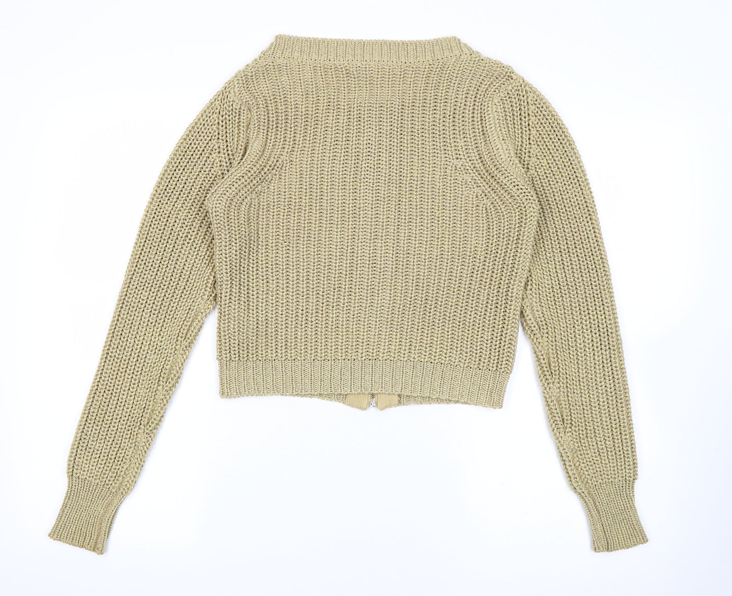 South Womens Gold Crew Neck  Acrylic Full Zip Jumper Size 10