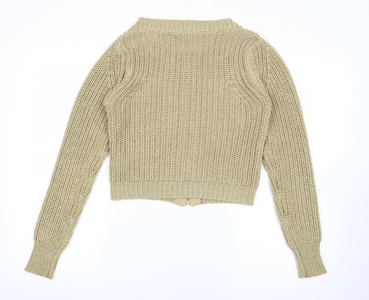 South Womens Gold Crew Neck  Acrylic Full Zip Jumper Size 10