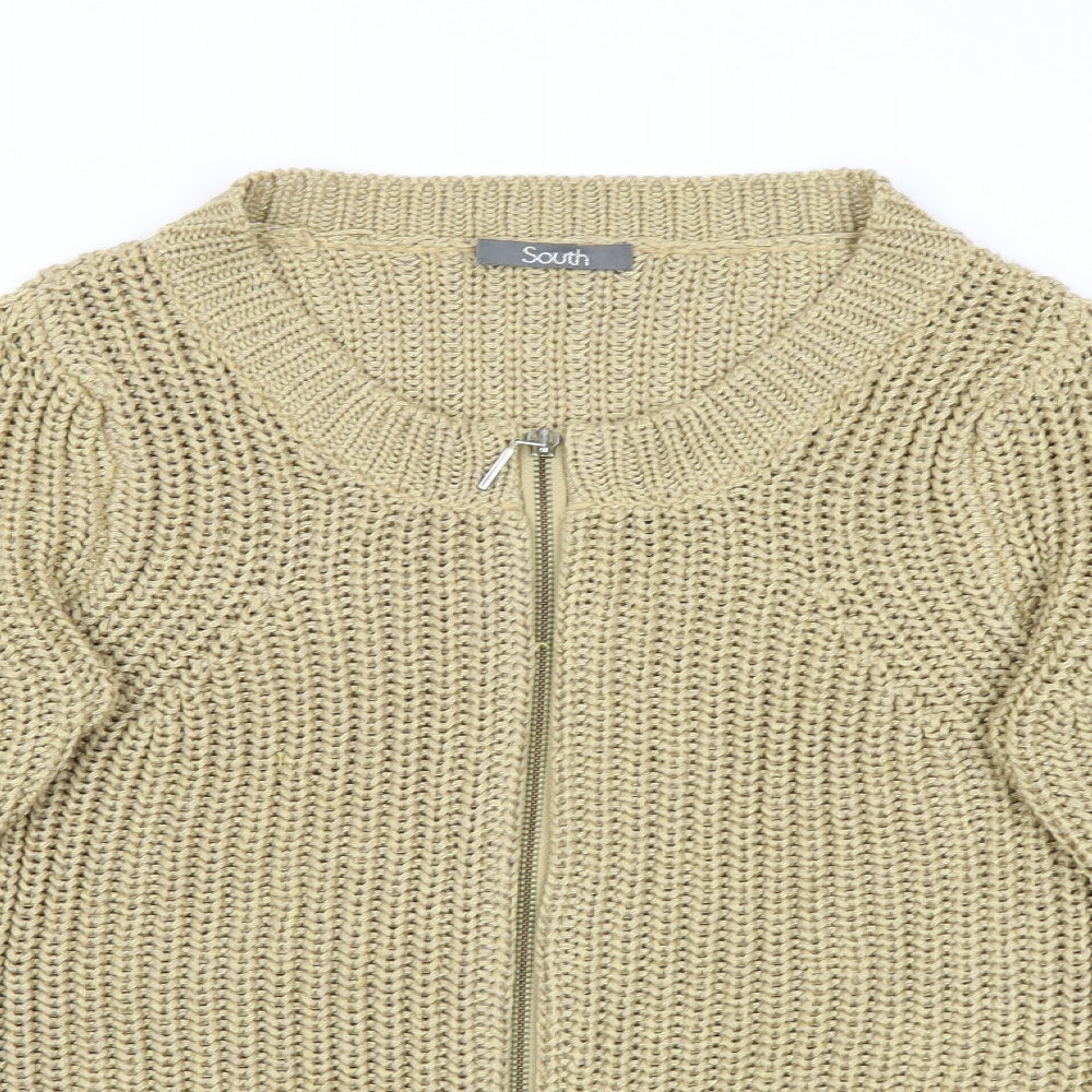 South Womens Gold Crew Neck  Acrylic Full Zip Jumper Size 10