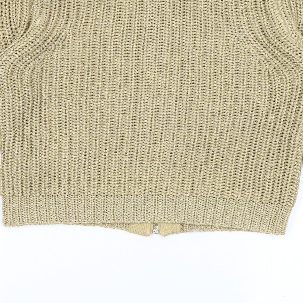 South Womens Gold Crew Neck  Acrylic Full Zip Jumper Size 10