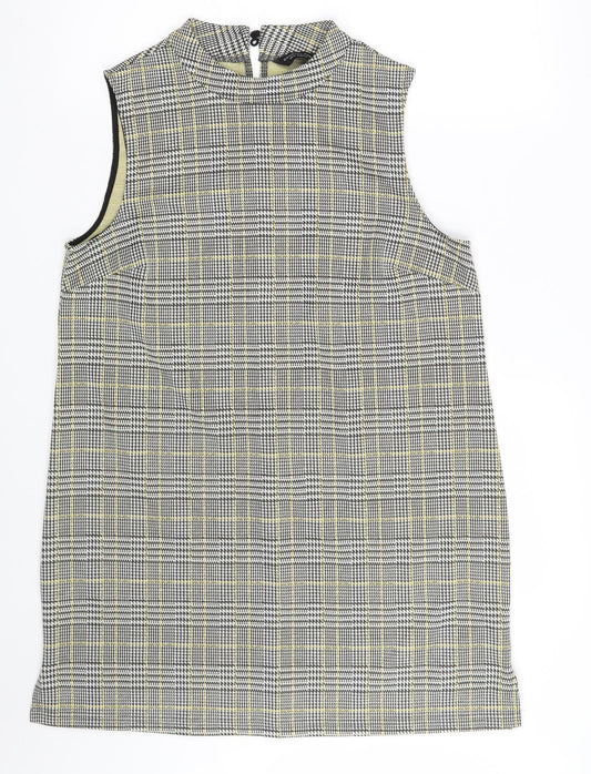 Dorothy Perkins Womens Grey Check Polyester Basic Blouse Size 14 Round Neck