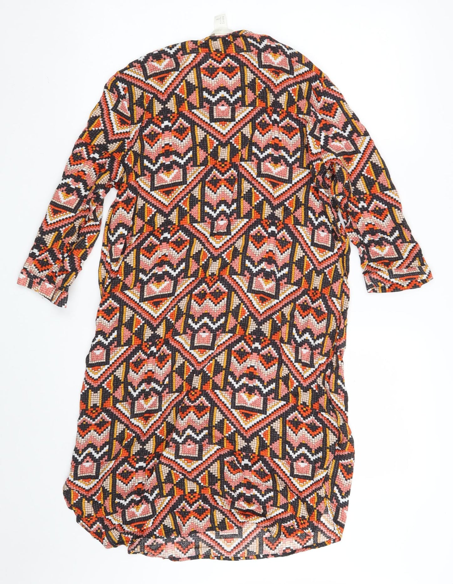 H&M Womens Multicoloured Geometric Viscose A-Line  Size 10  Scoop Neck Button