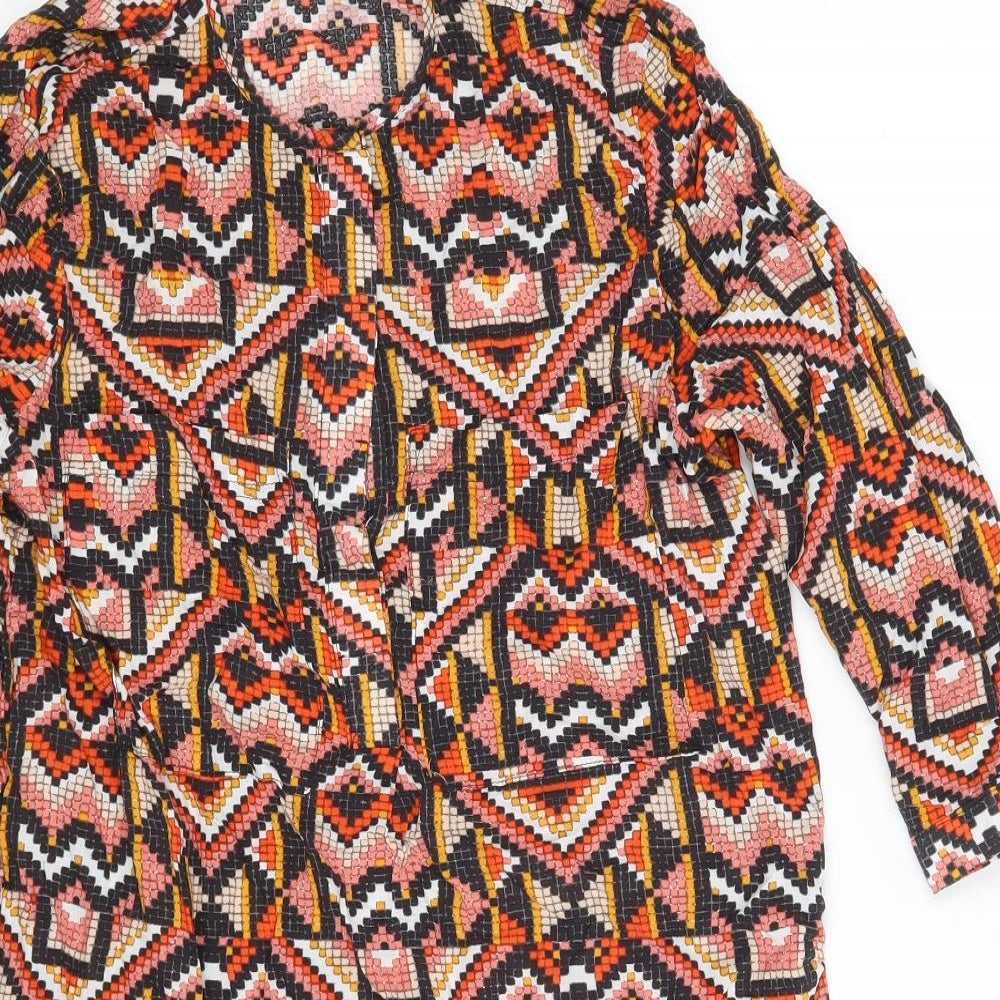 H&M Womens Multicoloured Geometric Viscose A-Line  Size 10  Scoop Neck Button