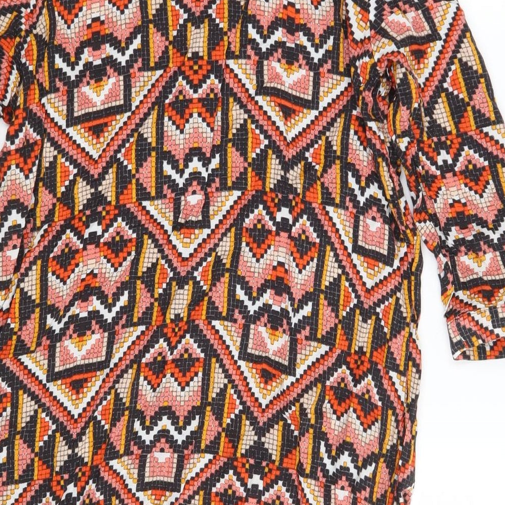 H&M Womens Multicoloured Geometric Viscose A-Line  Size 10  Scoop Neck Button