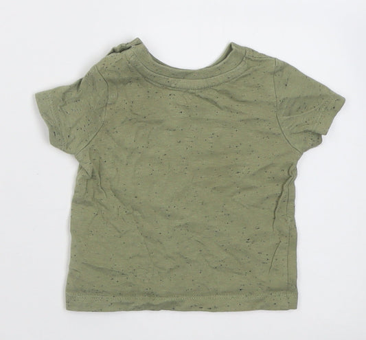 Peacocks Boys Green  Cotton Basic T-Shirt Size 0-3 Months Crew Neck Button