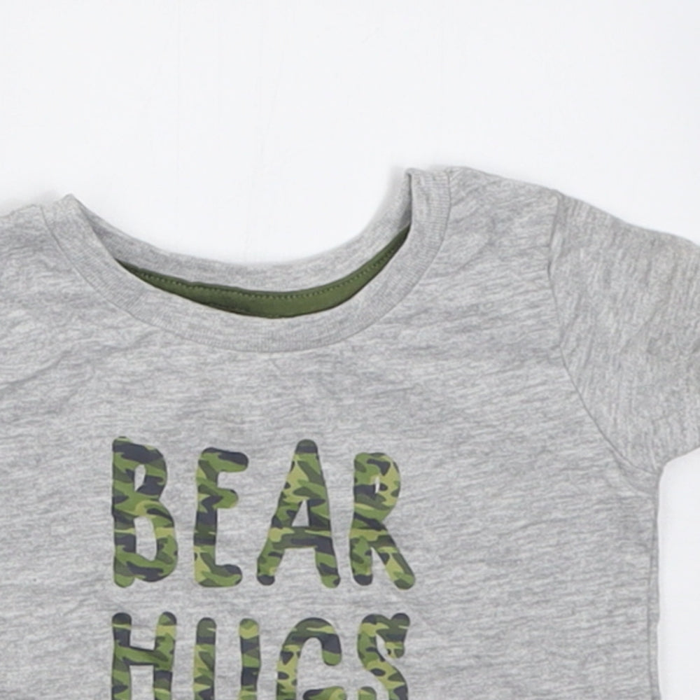 Peacocks Boys Grey  Cotton Basic T-Shirt Size 0-3 Months Crew Neck Pullover - Bear Hugs