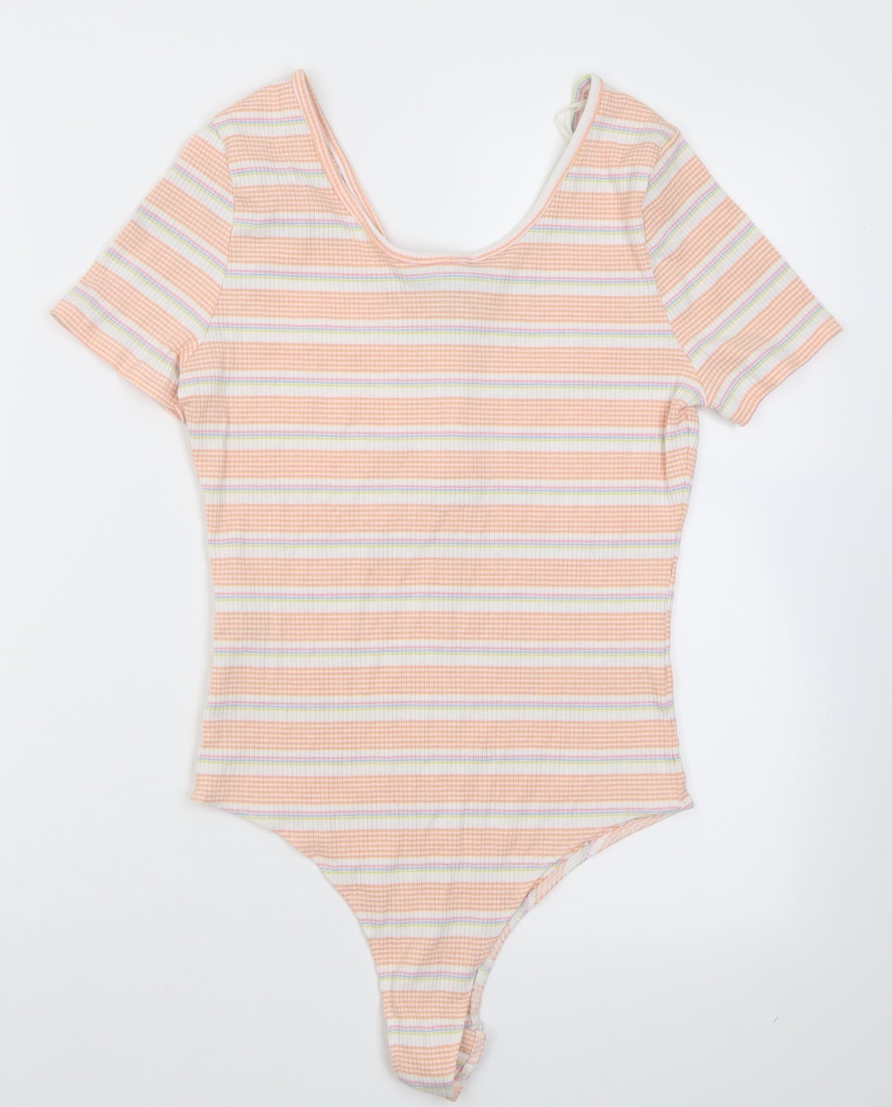 pri mRK Womens Orange Striped Polyester Bodysuit One-Piece Size S  Button
