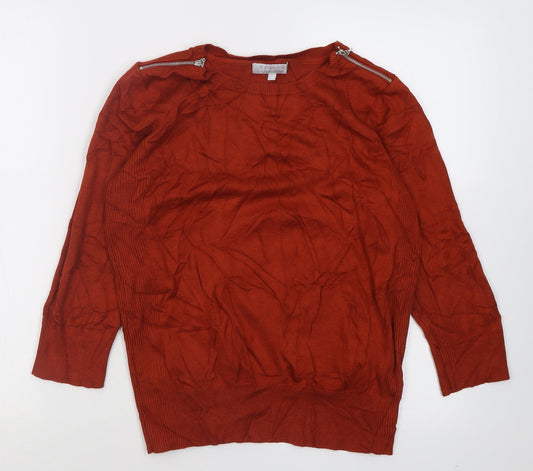 Red Herring Womens Brown Crew Neck  Viscose Pullover Jumper Size 14
