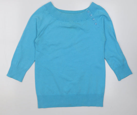 Trend Womens Blue Boat Neck  Cotton Pullover Jumper Size S
