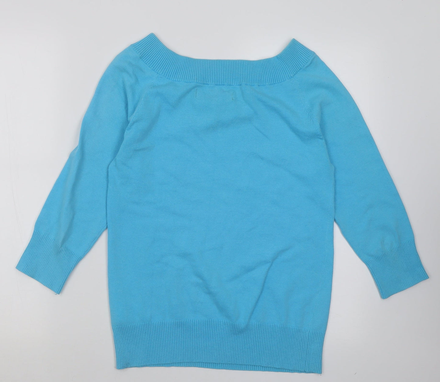 Trend Womens Blue Boat Neck  Cotton Pullover Jumper Size S