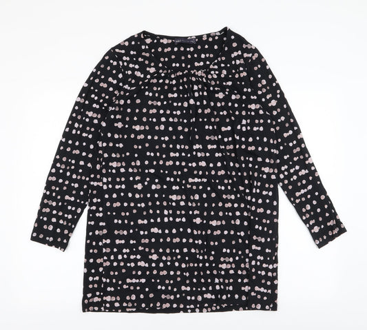 Marks and Spencer Womens Black Polka Dot Viscose Jersey T-Shirt Size 14 Round Neck