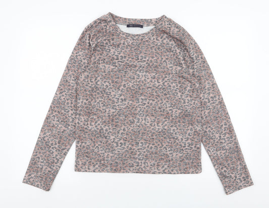 Marks and Spencer Womens Brown Round Neck Animal Print Viscose Pullover Jumper Size 10