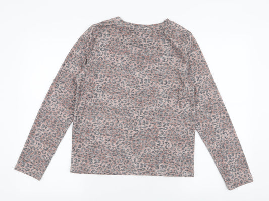 Marks and Spencer Womens Brown Round Neck Animal Print Viscose Pullover Jumper Size 10