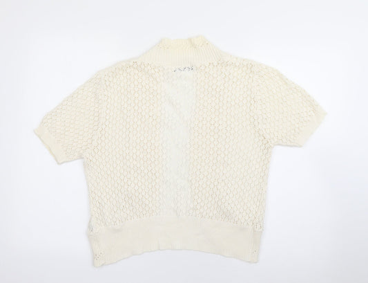 ME Womens Ivory V-Neck  Cotton Cardigan Jumper Size M