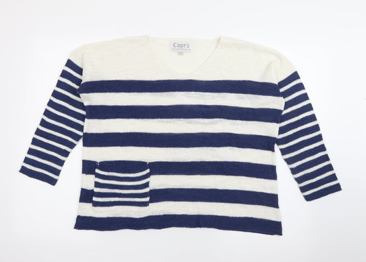 Capri Womens Blue V-Neck Striped Viscose  Jumper Size XS