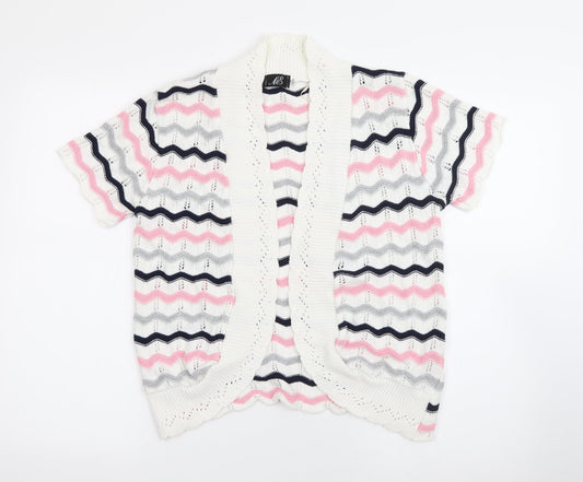 ME Womens White V-Neck Striped Cotton Cardigan Jumper Size L