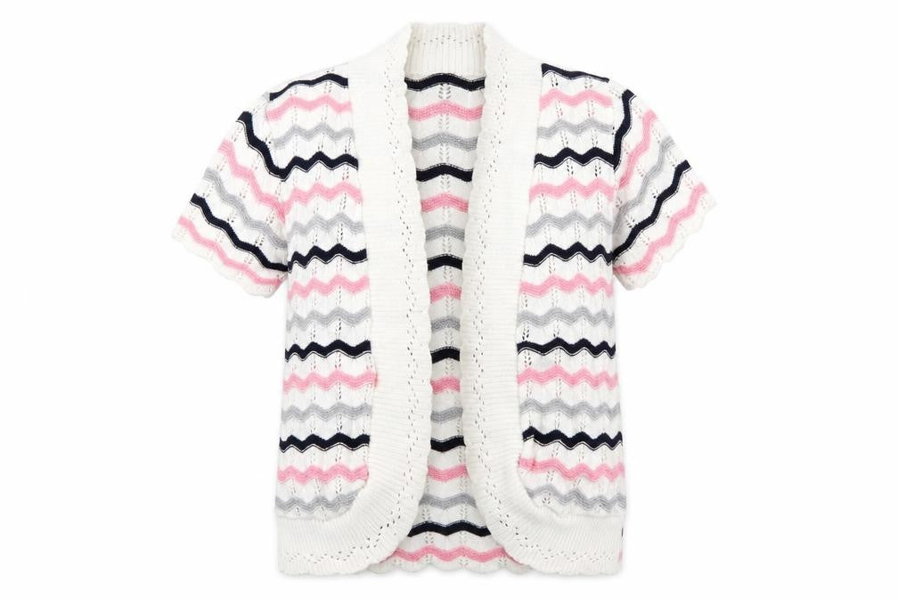 ME Womens White V-Neck Striped Cotton Cardigan Jumper Size L