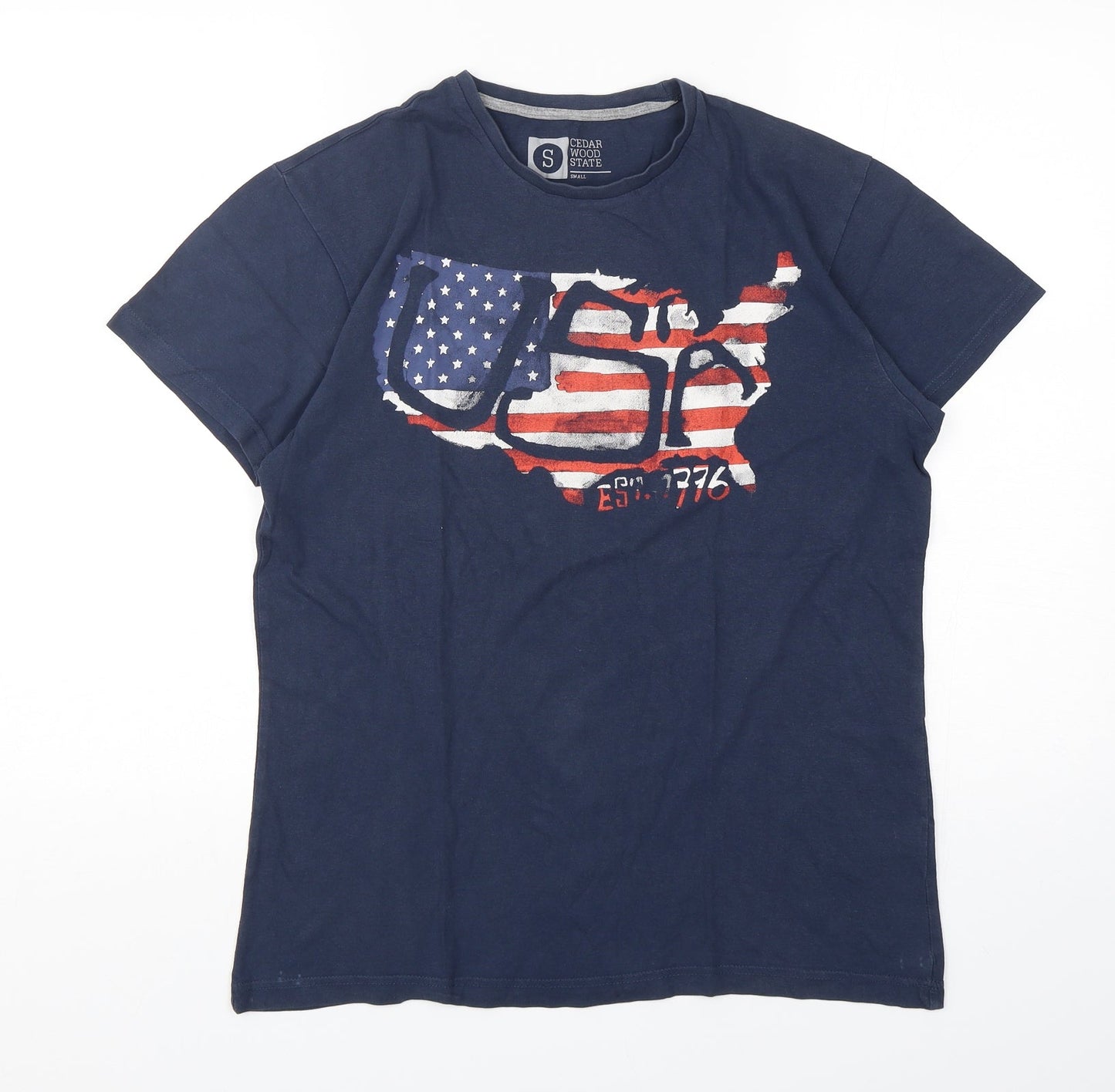 Cedar Wood State Mens Blue  Cotton  T-Shirt Size S Round Neck