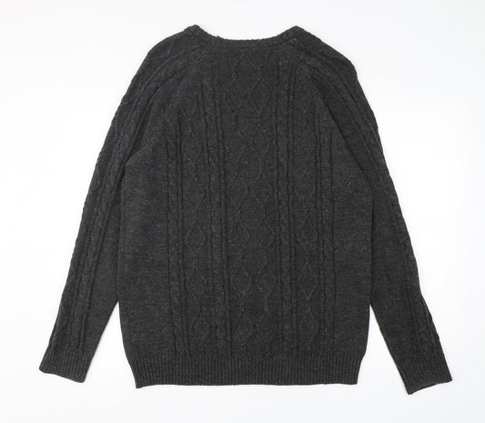 George Mens Grey Round Neck  Acrylic Pullover Jumper Size M