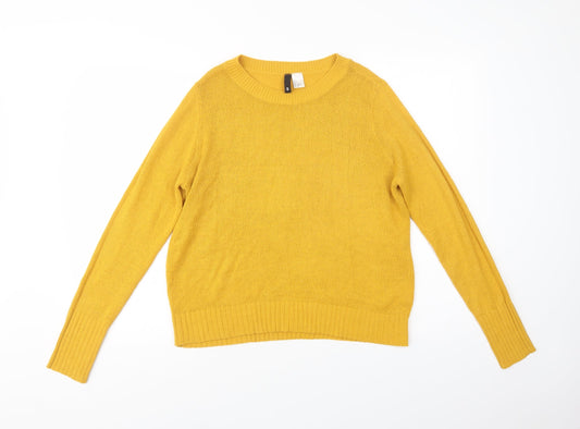 H&M Womens Yellow Crew Neck  Acrylic Pullover Jumper Size S