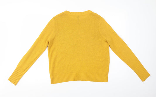 H&M Womens Yellow Crew Neck  Acrylic Pullover Jumper Size S