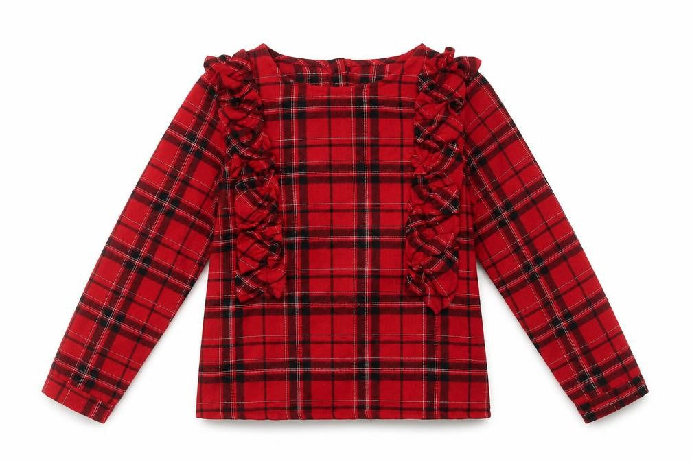 Dunnes Girls Red Plaid Polyester Basic Blouse Size 8 Years Round Neck Button