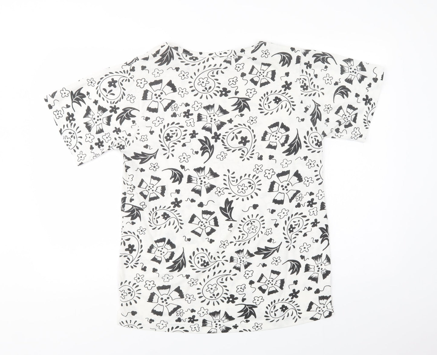Damart Womens White Paisley Polyester Basic T-Shirt Size M Crew Neck