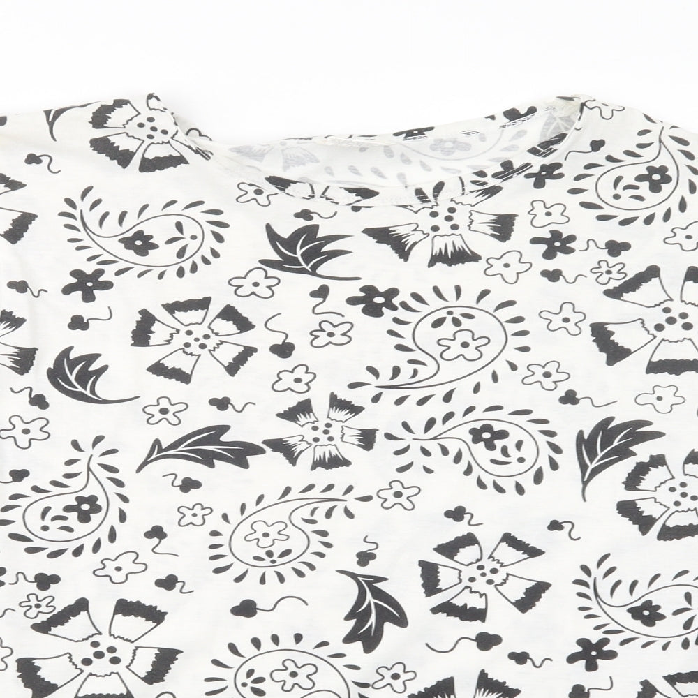 Damart Womens White Paisley Polyester Basic T-Shirt Size M Crew Neck