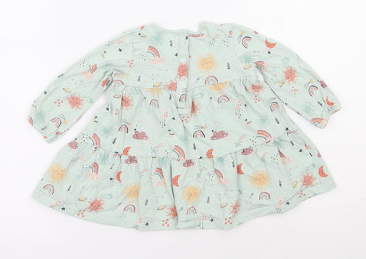 NEXT Girls Multicoloured  100% Cotton Tunic Blouse Size 6-9 Months Round Neck Snap