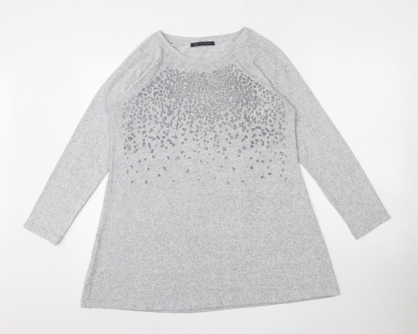 Marks and Spencer Womens Grey Round Neck  Polyester Pullover Jumper Size 14