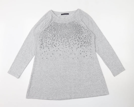 Marks and Spencer Womens Grey Round Neck  Polyester Pullover Jumper Size 14