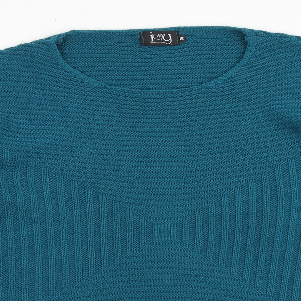 IY Womens Blue Scoop Neck  Acrylic Pullover Jumper Size S