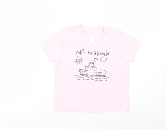 Rabbit Skins Girls Pink  Cotton Basic T-Shirt Size 4 Years Crew Neck Pullover - Cruisin'