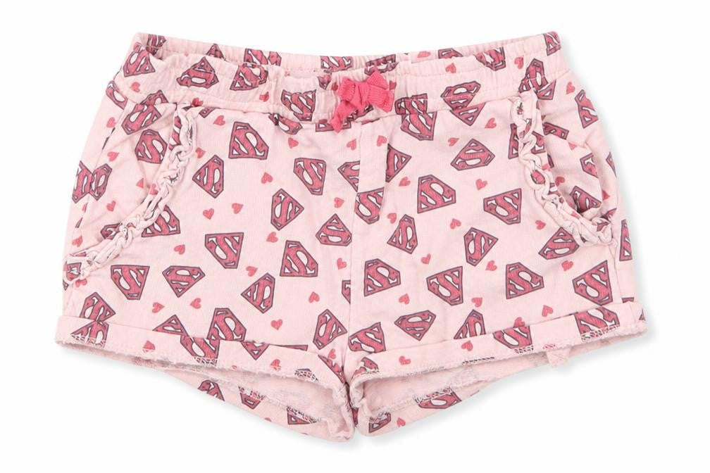 Supergirl Girls Pink Geometric Cotton Sweat Shorts Size 6-7 Years  Regular Drawstring