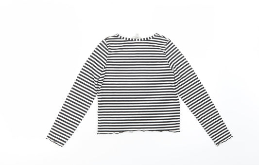 Miss E-vie Girls Black Striped Polyester Basic T-Shirt Size 7-8 Years Crew Neck Pullover - Los Angeles