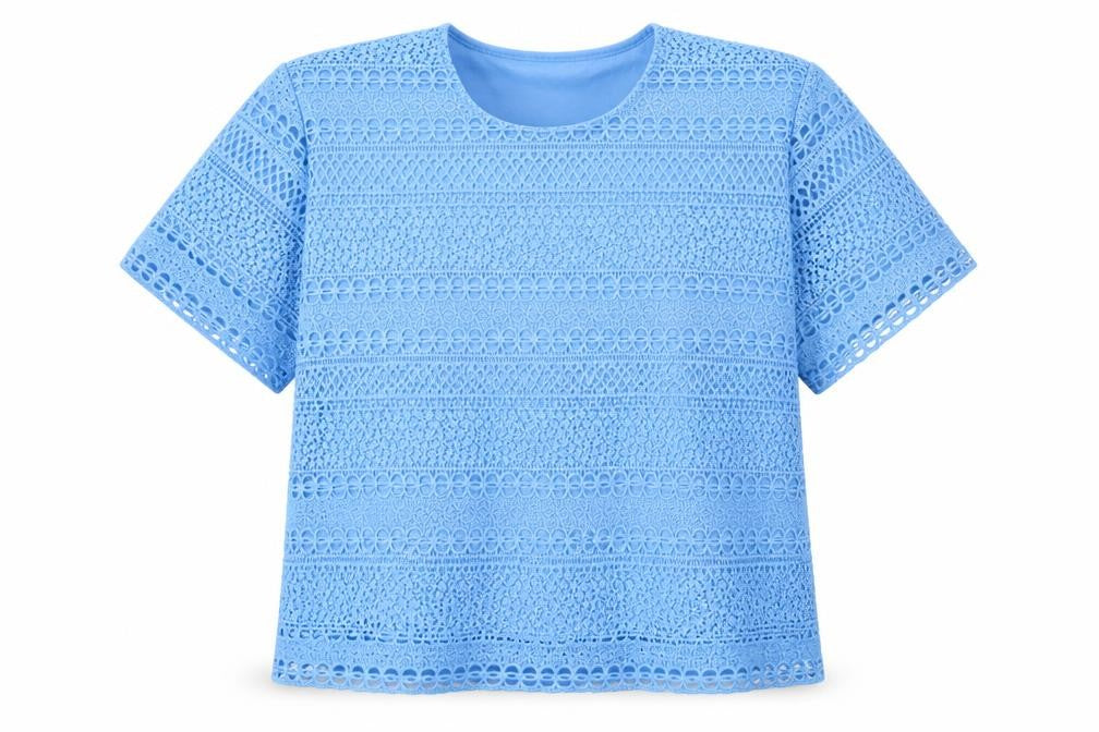 Mudflower Womens Blue  Polyester Basic T-Shirt Size L Round Neck