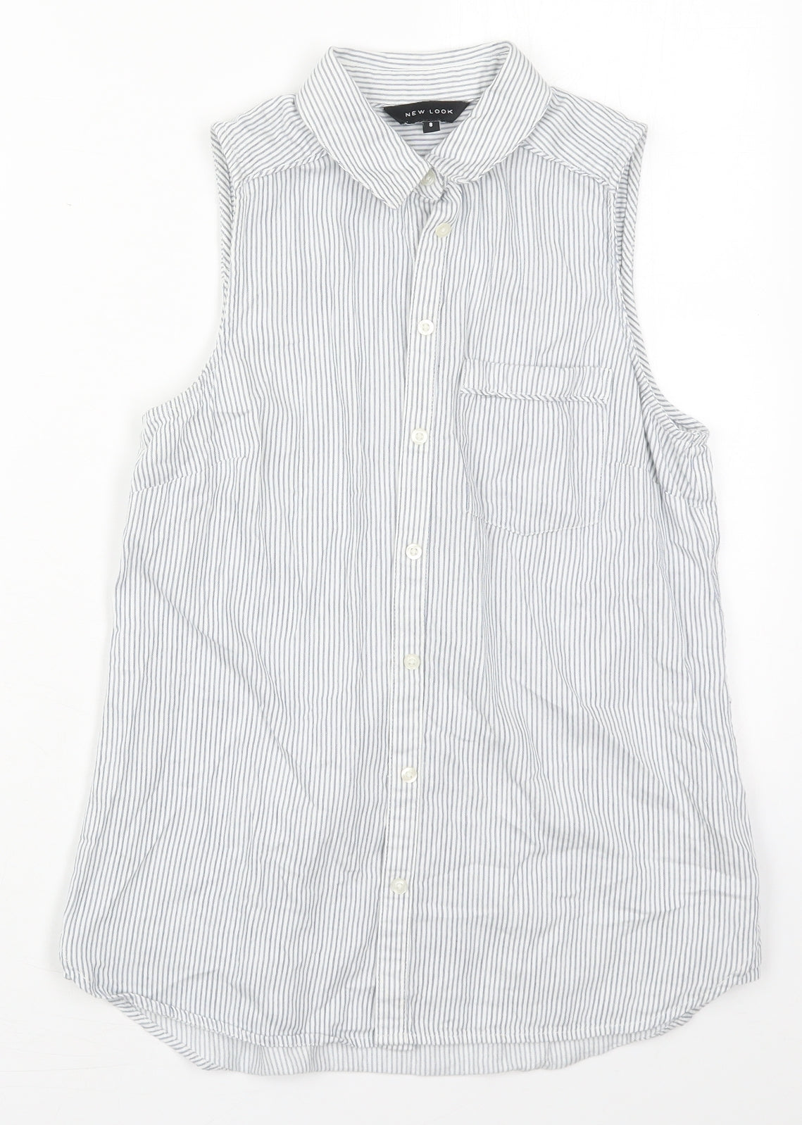 New Look Womens Blue Striped Cotton Basic Button-Up Size 8 Collared