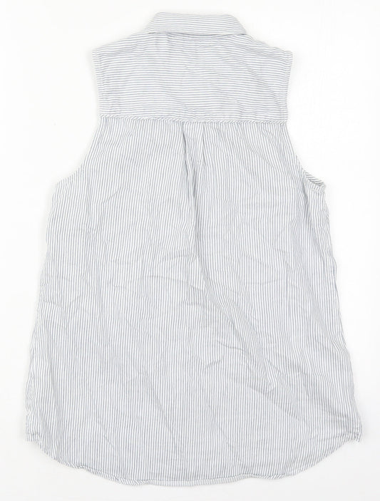 New Look Womens Blue Striped Cotton Basic Button-Up Size 8 Collared