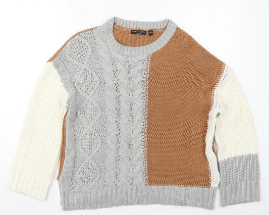 Brave Soul Womens Brown Round Neck  Acrylic Pullover Jumper Size S   - Grey