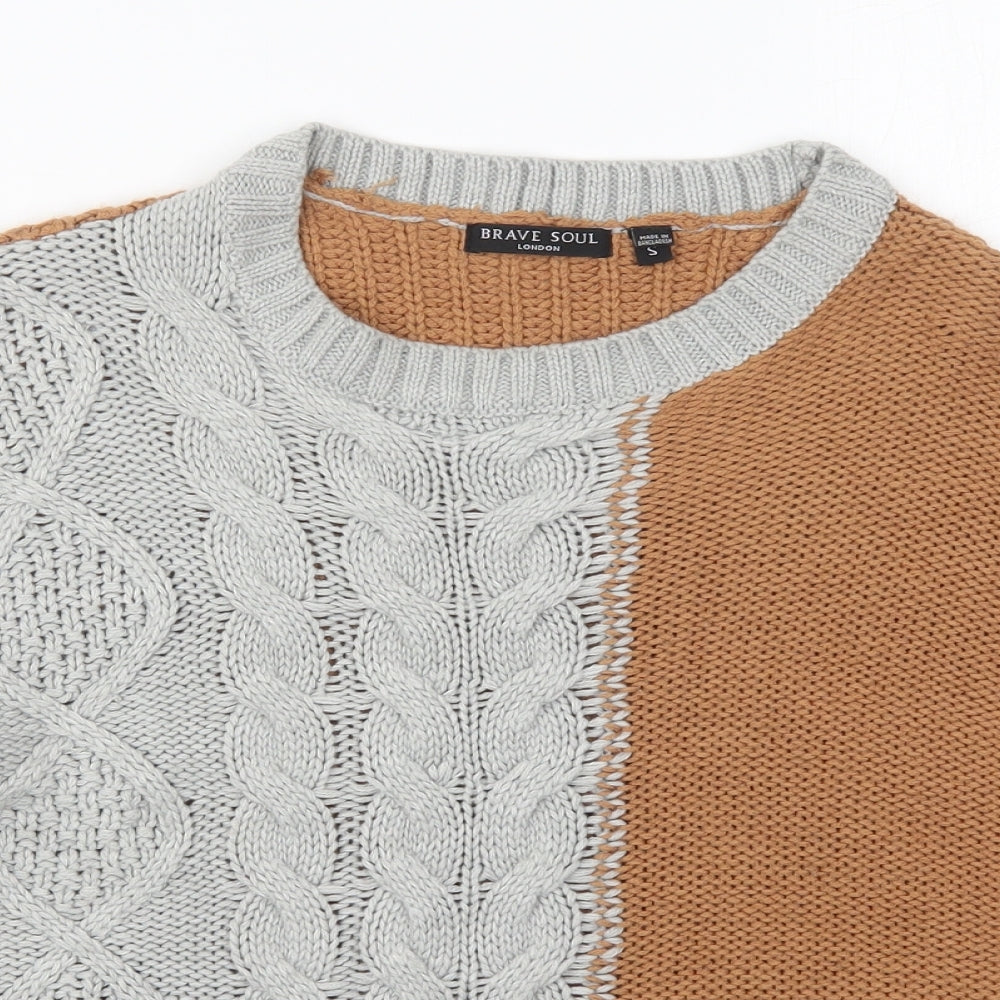 Brave Soul Womens Brown Round Neck  Acrylic Pullover Jumper Size S   - Grey