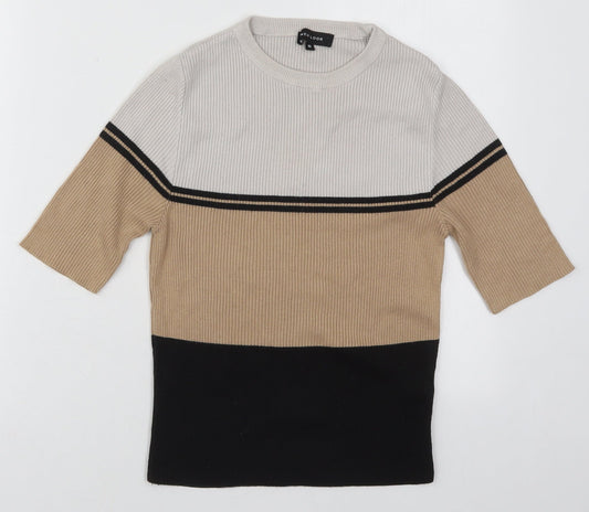 New Look Womens Beige Crew Neck Striped Cotton Pullover Jumper Size 10
